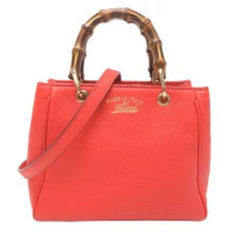 Gucci Bamboo Shopper Handbag Leather Orange